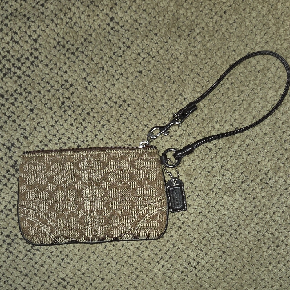 Coach Tan and Brown Monogrammed Wristlet